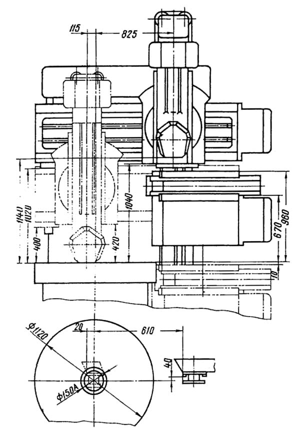 Габарит робочого простору та креслення загального виду верстата 1531М. 1531М Габарит робочого простору та креслення загального виду верстата